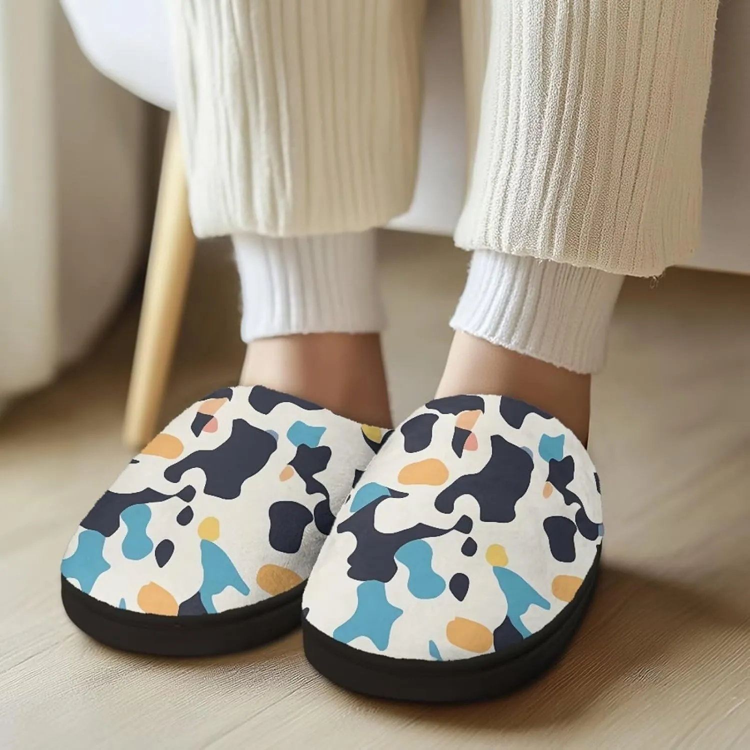 Womens Hawaii Cozy&Warm Printed Slipper with Halloween Cow Spot Grippers Cozy and Fun House Slippers for Women