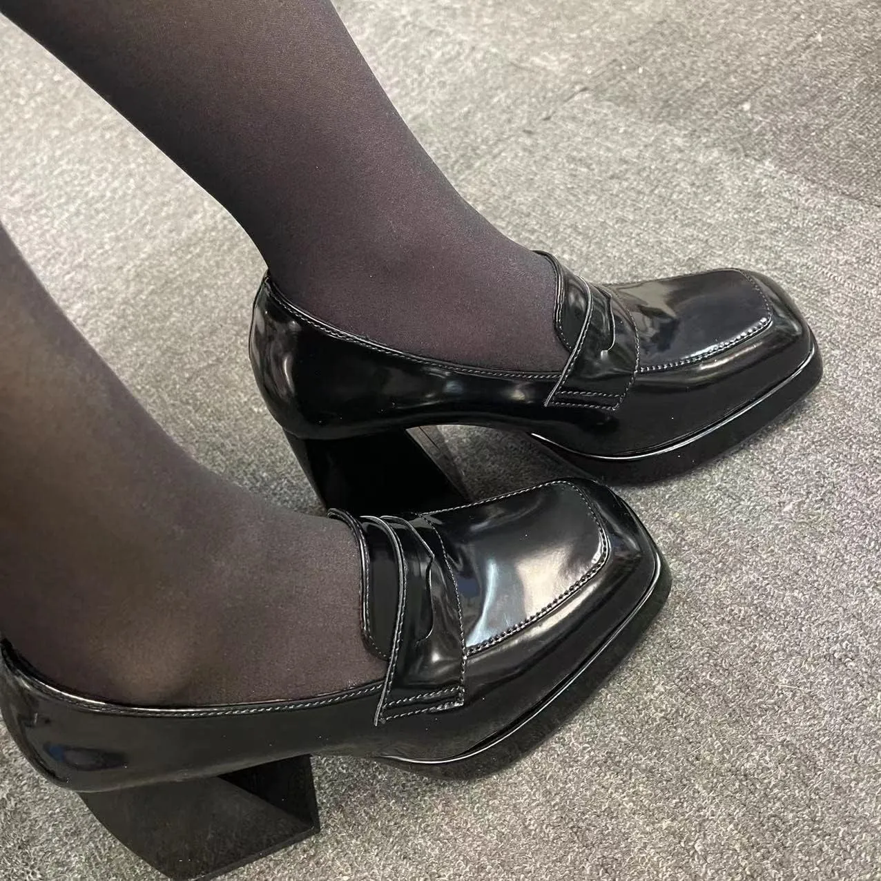 Women's High-Heeled Leather Loafers Slip On Loafer Pumps