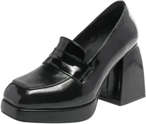 Women's High-Heeled Leather Loafers Slip On Loafer Pumps