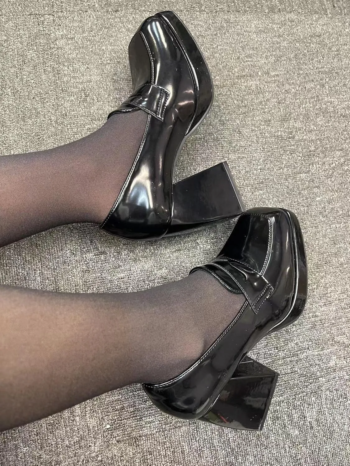 Women's High-Heeled Leather Loafers Slip On Loafer Pumps