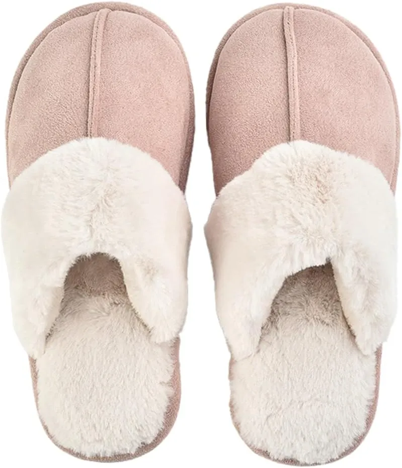 Women's Mens Cute Fuzzy Memory Foam Slippers Fluffy Winter Warm House Shoes Anti-Slip Bedroom Slides Indoor Outdoor with Pompom