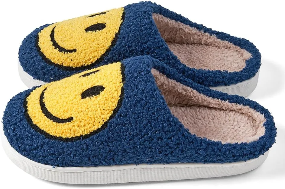 Women's Men's Retro Face Slippers Comfy Warm Plush Slip-On House Slipper for Winter Indoor Soft Cushion Non-slip Fluffy Slides Slippers