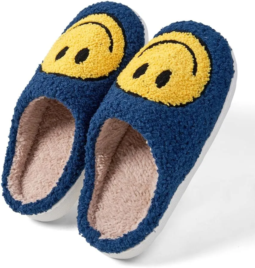 Women's Men's Retro Face Slippers Comfy Warm Plush Slip-On House Slipper for Winter Indoor Soft Cushion Non-slip Fluffy Slides Slippers