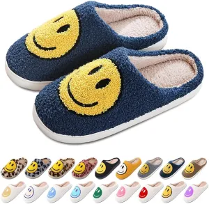 Women's Men's Retro Face Slippers Comfy Warm Plush Slip-On House Slipper for Winter Indoor Soft Cushion Non-slip Fluffy Slides Slippers