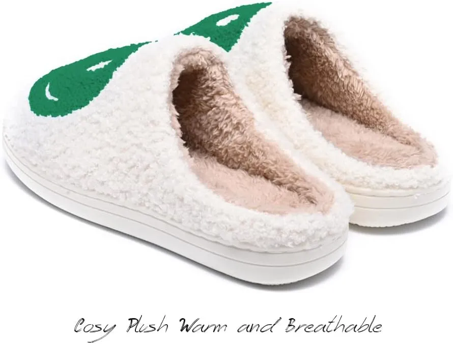 Women's Men's Retro Preppy Happy Face Slippers Comfy Warm Plush Slip-On House Slipper for Winter Indoor Soft Cushion Non-slip Fluffy Slides Slippers
