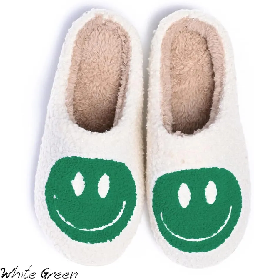 Women's Men's Retro Preppy Happy Face Slippers Comfy Warm Plush Slip-On House Slipper for Winter Indoor Soft Cushion Non-slip Fluffy Slides Slippers