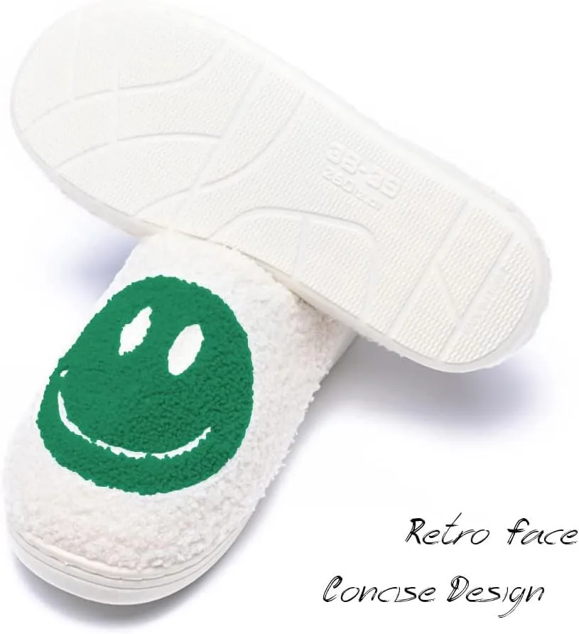 Women's Men's Retro Preppy Happy Face Slippers Comfy Warm Plush Slip-On House Slipper for Winter Indoor Soft Cushion Non-slip Fluffy Slides Slippers