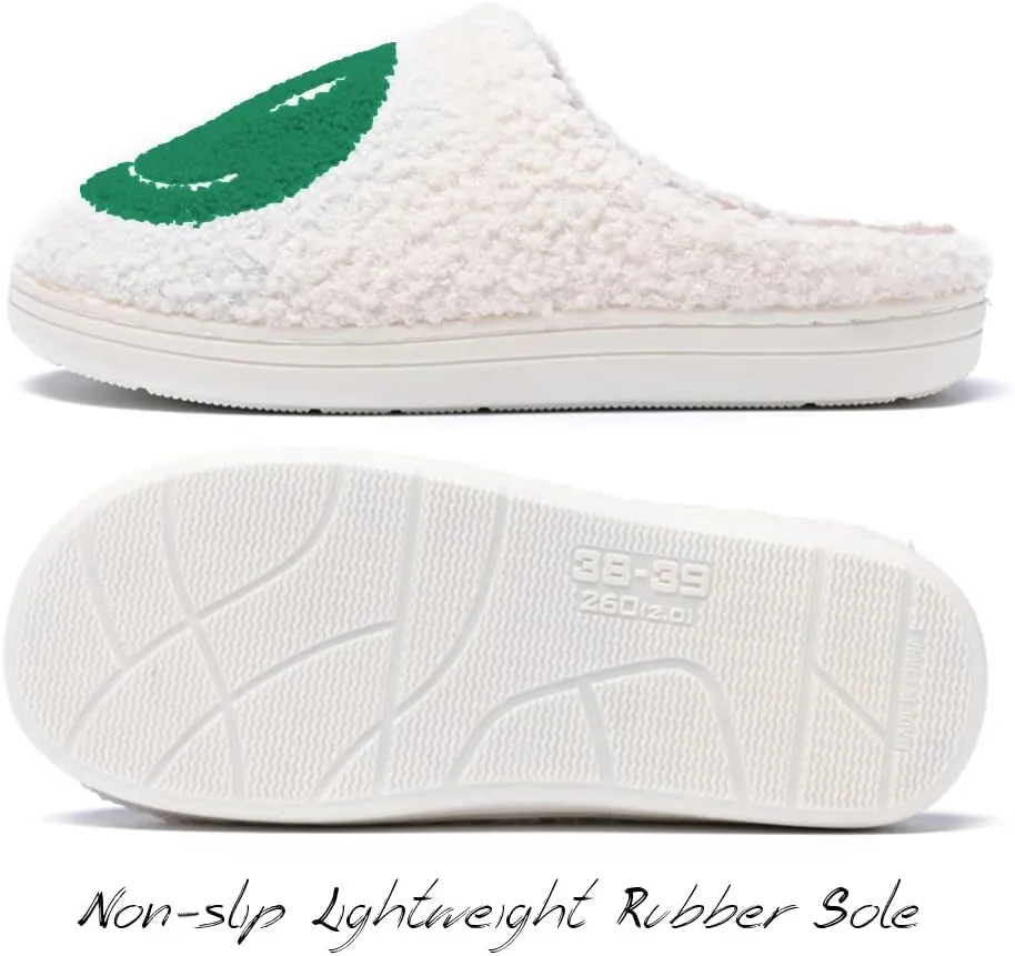 Women's Men's Retro Preppy Happy Face Slippers Comfy Warm Plush Slip-On House Slipper for Winter Indoor Soft Cushion Non-slip Fluffy Slides Slippers