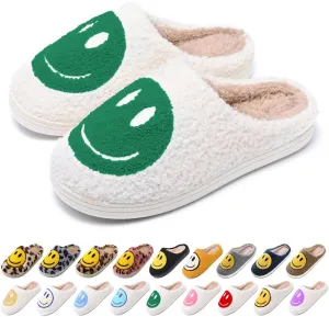 Women's Men's Retro Preppy Happy Face Slippers Comfy Warm Plush Slip-On House Slipper for Winter Indoor Soft Cushion Non-slip Fluffy Slides Slippers