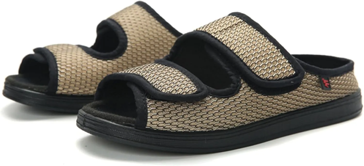 Womens Mens Slippers Wide Diabetic Shoes Unisex Adjustable Slippers Open Toe Mesh Sandals Lightweight House Footwear