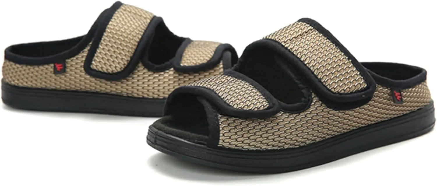 Womens Mens Slippers Wide Diabetic Shoes Unisex Adjustable Slippers Open Toe Mesh Sandals Lightweight House Footwear
