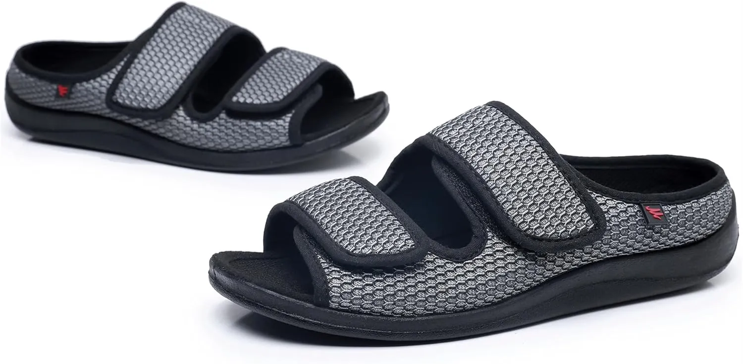 Womens Mens Slippers Wide Diabetic Shoes Unisex Adjustable Slippers Open Toe Mesh Sandals Lightweight House Footwear