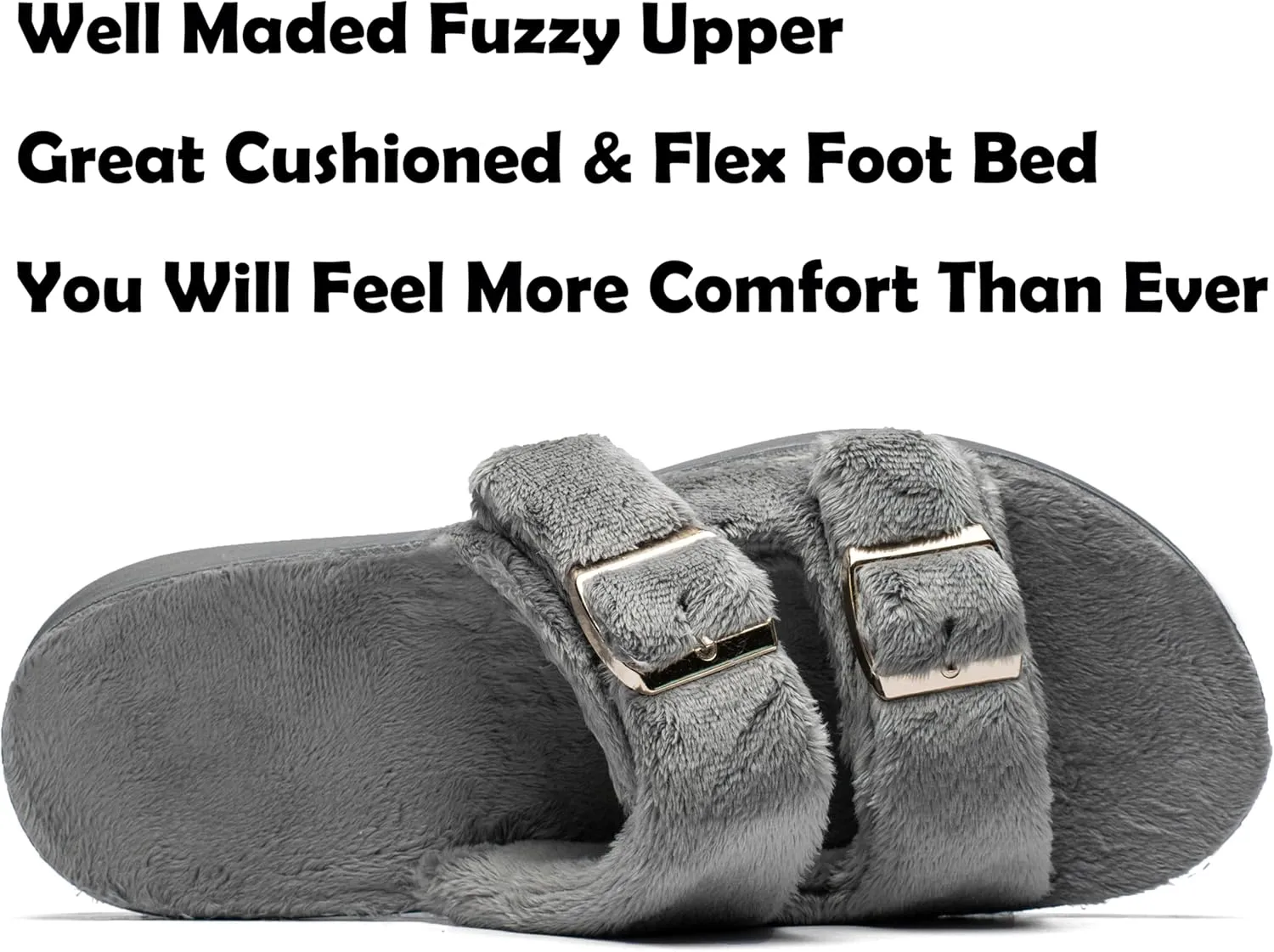 Women's Orthotic Slippers With Arch Support Adjustable Velcro Straps Heel Cup Slides Ultra Comford Cushioned Fuzzy House Slippers