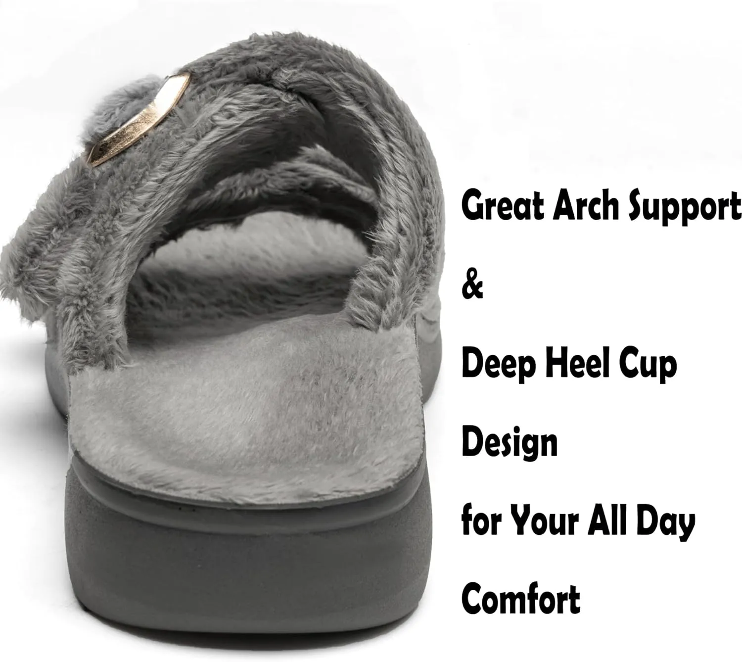 Women's Orthotic Slippers With Arch Support Adjustable Velcro Straps Heel Cup Slides Ultra Comford Cushioned Fuzzy House Slippers