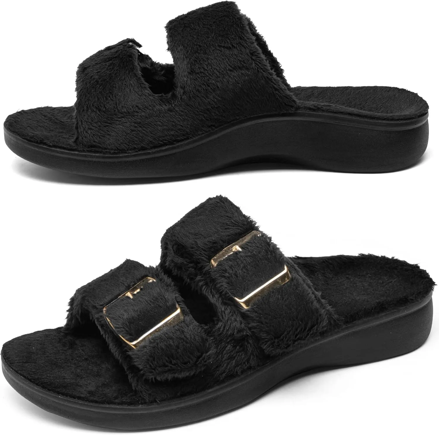 Women's Orthotic Slippers With Arch Support Adjustable Velcro Straps Heel Cup Slides Ultra Comford Cushioned Fuzzy House Slippers