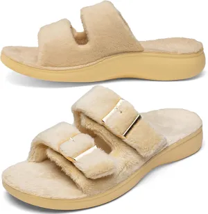 Women's Orthotic Slippers With Arch Support Adjustable Velcro Straps Heel Cup Slides Ultra Comford Cushioned Fuzzy House Slippers