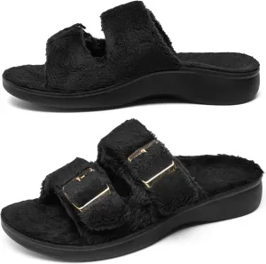 Women's Orthotic Slippers With Arch Support Adjustable Velcro Straps Heel Cup Slides Ultra Comford Cushioned Fuzzy House Slippers