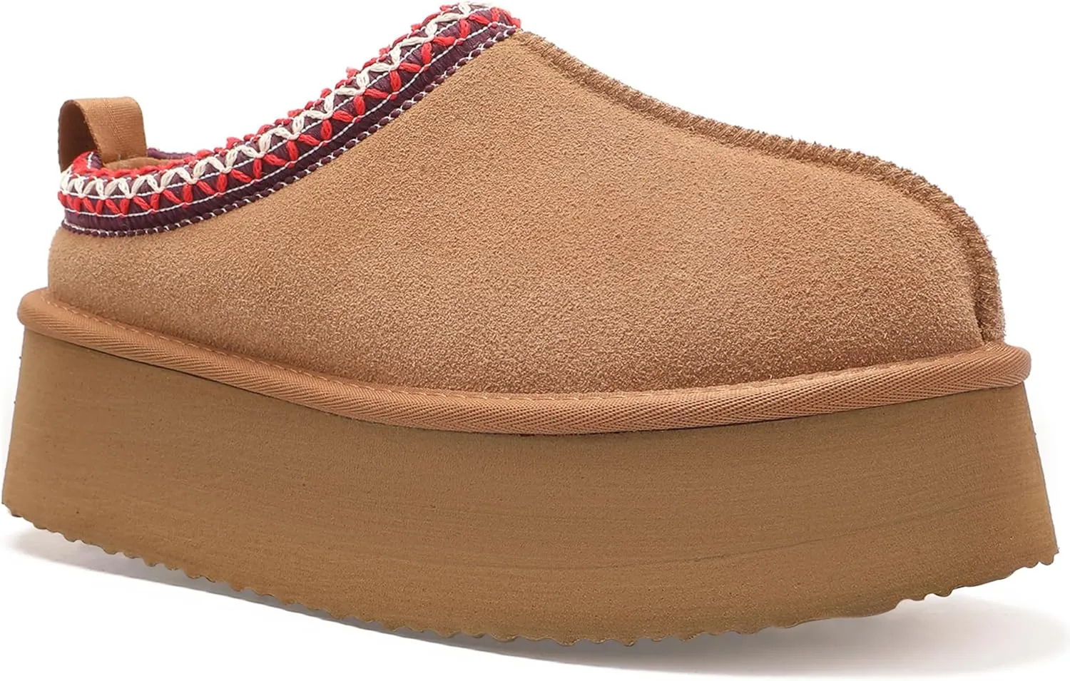 Women's Platform Fuzzy Cozy Slippers Genuine Suede Water Resistant Winter Platform Mini Boots with Memory Foam and Faux Fur Lining Comfy Fuzzy Clogs