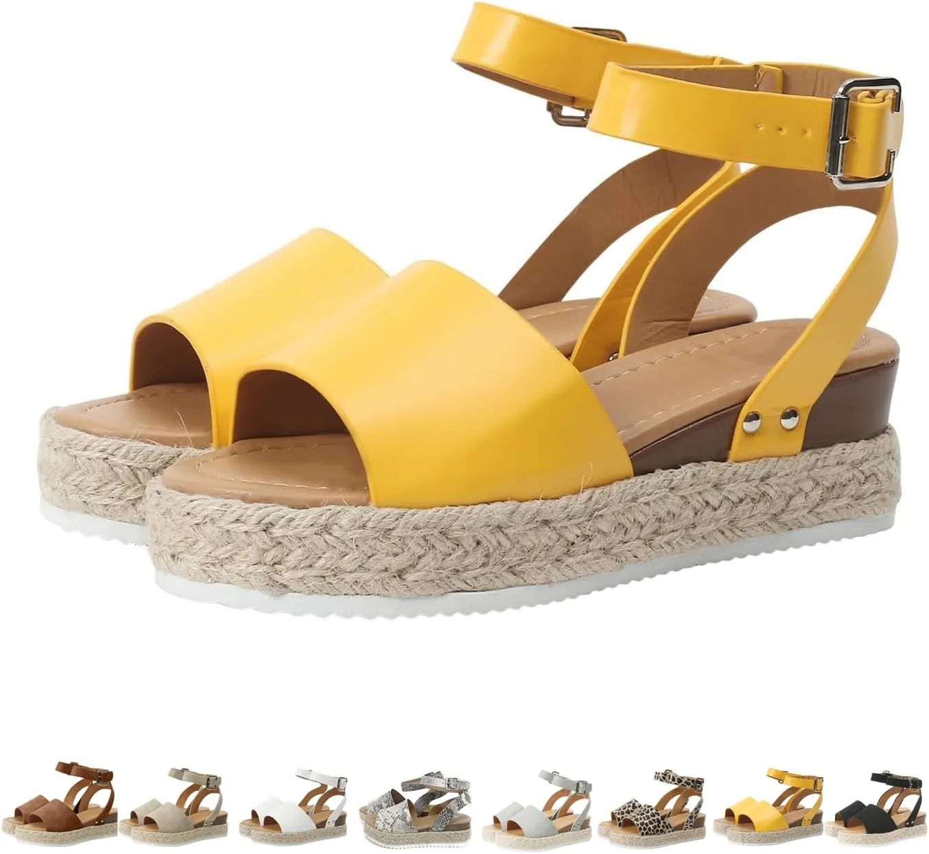 Women's Platform Open Toe Buckle Ankle Strap Sandals Studded Wedge Sandals Comfortable Dressy Summer Comfortable Arch Support Wedge Sandals