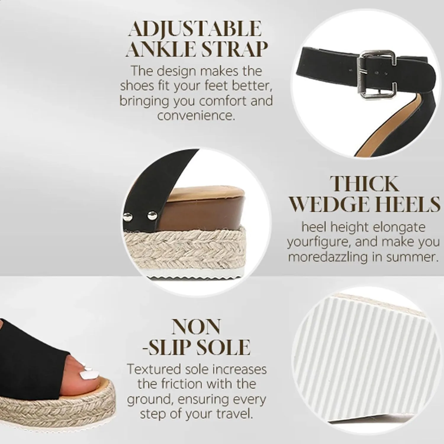 Women's Platform Open Toe Buckle Ankle Strap Sandals Studded Wedge Sandals Comfortable Dressy Summer Comfortable Arch Support Wedge Sandals