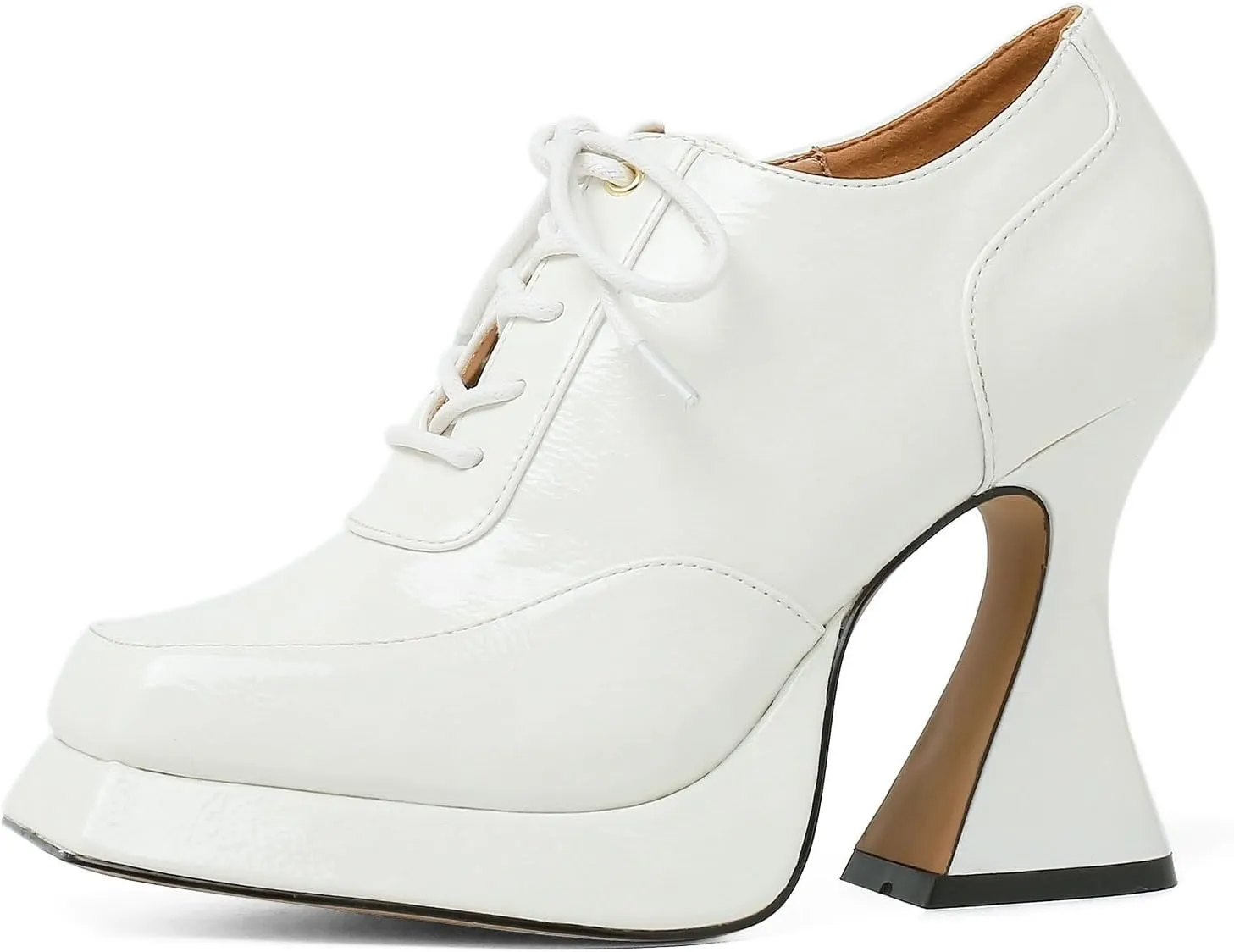 Women's Platform Pumps Patent Leather Chunky Heels Square Toe High Heel Booties Platform Boots for Women Dress Shoes