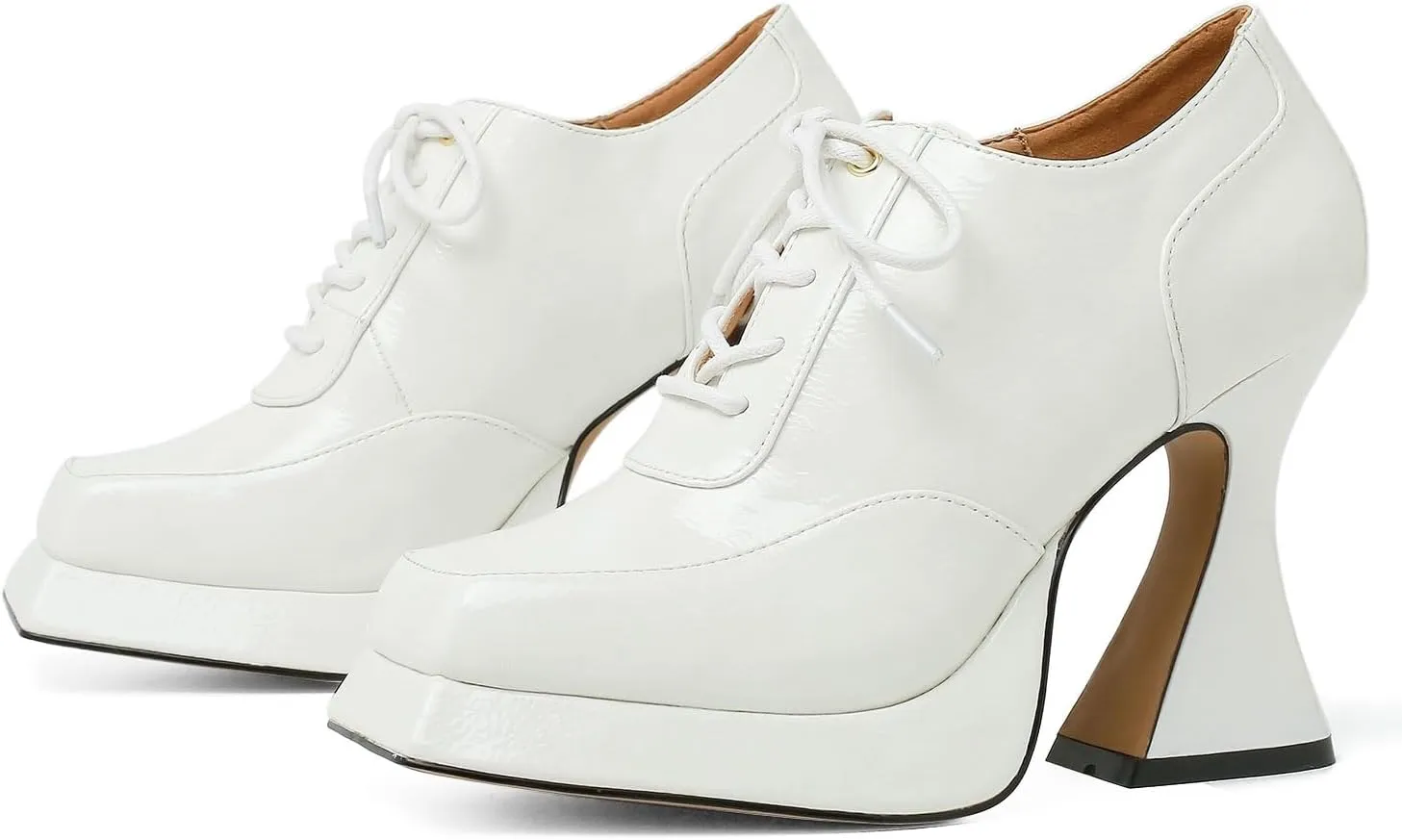 Women's Platform Pumps Patent Leather Chunky Heels Square Toe High Heel Booties Platform Boots for Women Dress Shoes