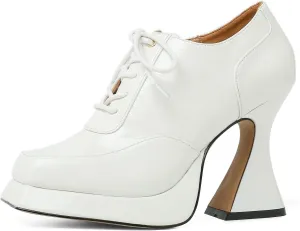 Women's Platform Pumps Patent Leather Chunky Heels Square Toe High Heel Booties Platform Boots for Women Dress Shoes