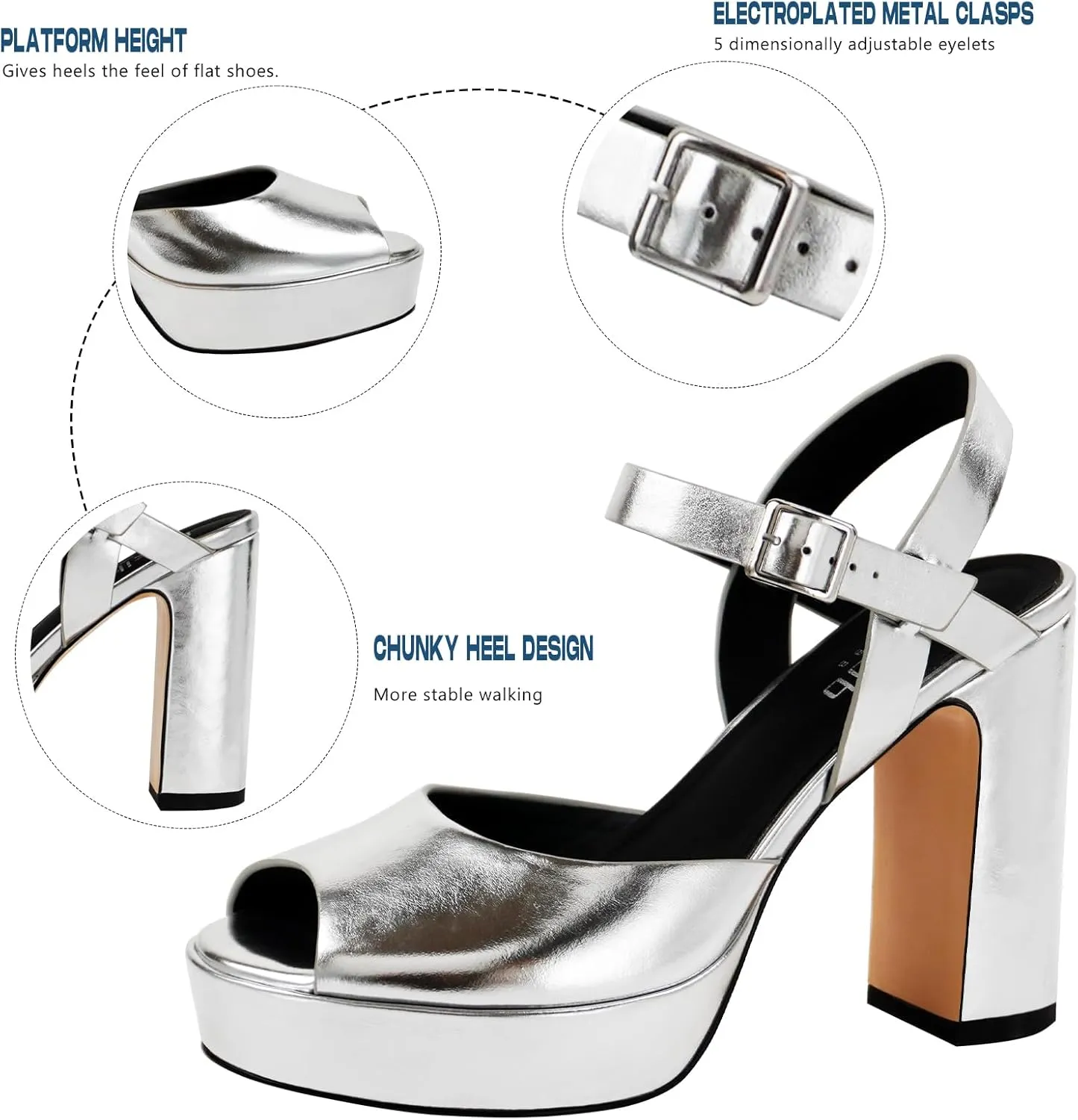 Women's Platform Sandals Heels Chunky Open Toe Buckle Ankle Strap Block Heeld Sandals Party Bridal Wedding Shoes