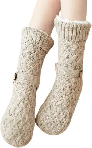 Women's Slipper Socks with Grips Non Slip Soft Fuzzy Cozy Fleece Lined Cable Knit Socks for Cold Winter