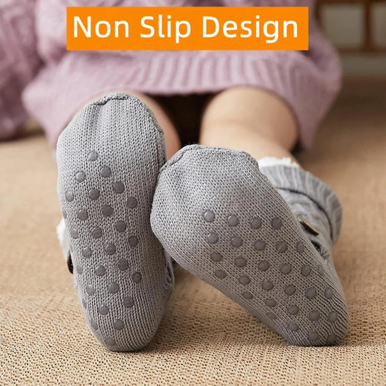 Women's Slipper Socks with Grips Non Slip Soft Fuzzy Cozy Fleece Lined Cable Knit Socks for Cold Winter