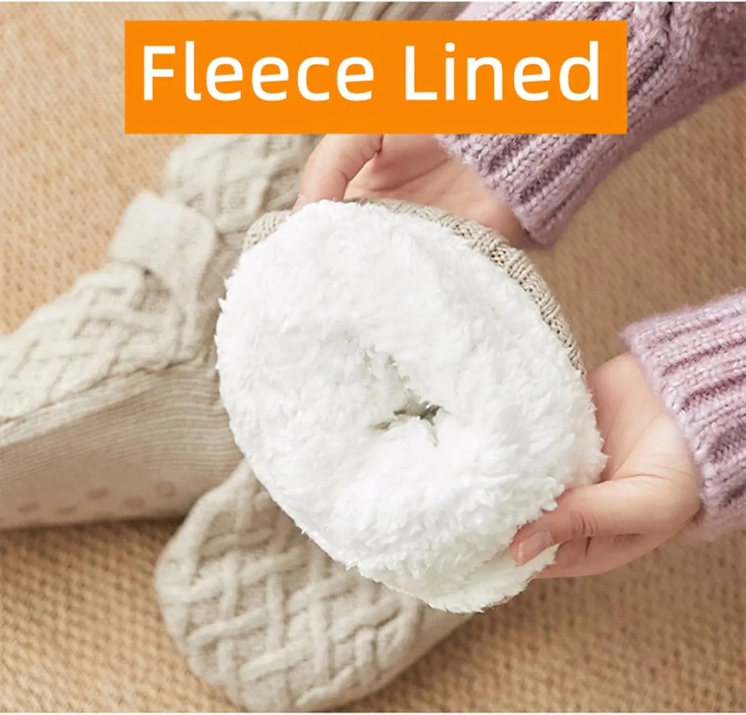Women's Slipper Socks with Grips Non Slip Soft Fuzzy Cozy Fleece Lined Cable Knit Socks for Cold Winter