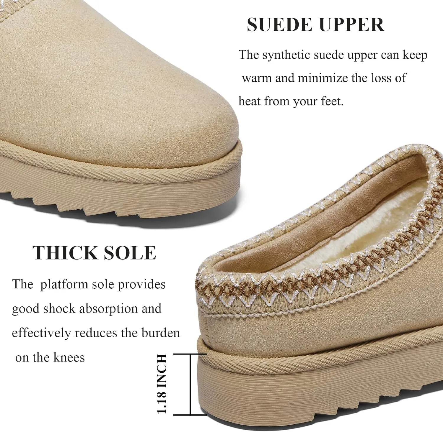 Women's Slippers Platform Mini Boots Anti-Slip Boot For Outdoor Short Ankle Boot Fur Fleece Lined Sneakers House slippers