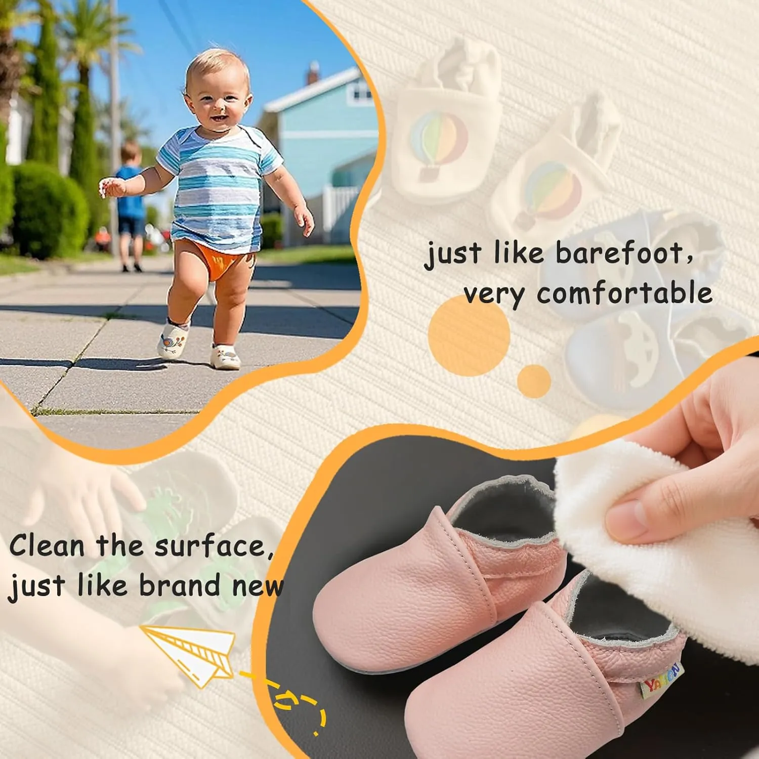 YALION Baby Soft Leather Shoes Suede Sole Infant Toddler First Walking Sports Crib Moccasins