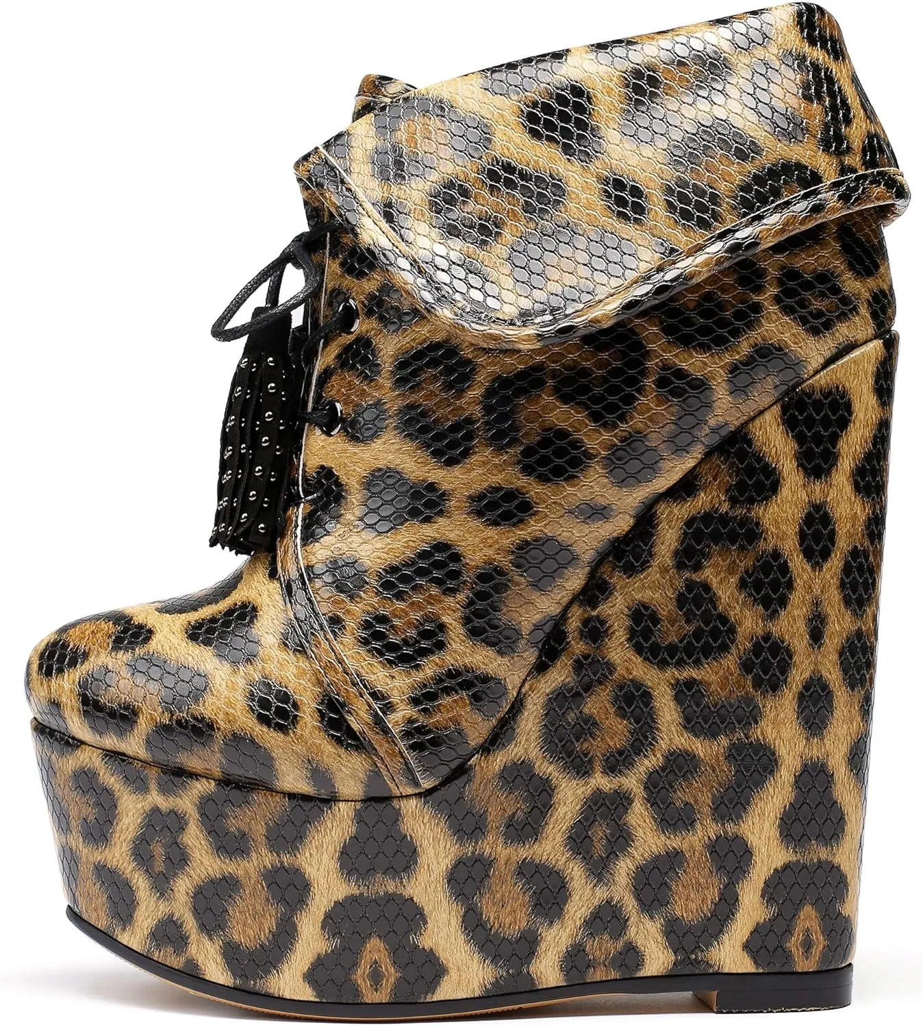 YODEKS Women's Lace Up Round Toe Wedge Boots Platform High Heel Ankle Booties Elegant Party Dress Boot