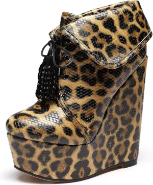 YODEKS Women's Lace Up Round Toe Wedge Boots Platform High Heel Ankle Booties Elegant Party Dress Boot