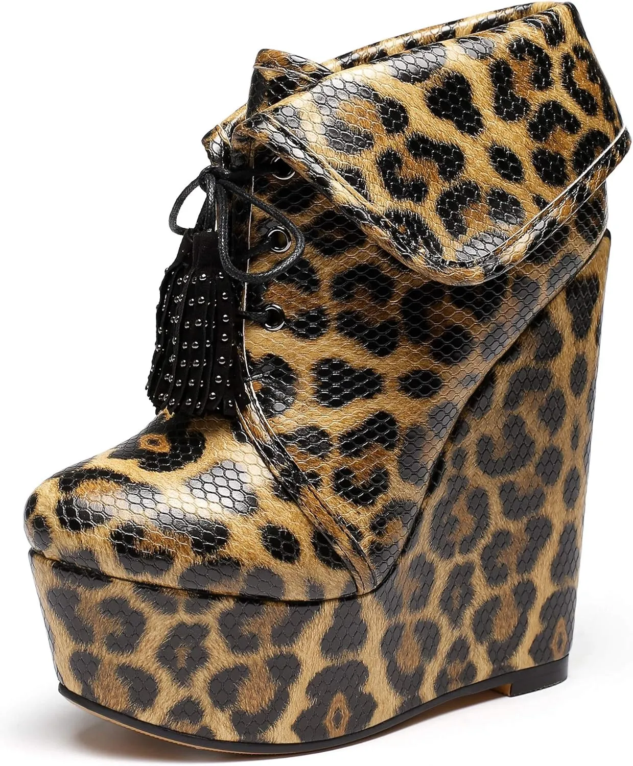 YODEKS Women's Lace Up Round Toe Wedge Boots Platform High Heel Ankle Booties Elegant Party Dress Boot