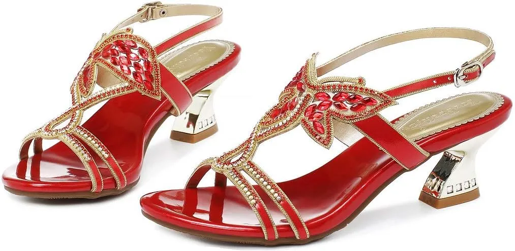YooPrettyz Women Evening Heels Embellished Stud Butterfly Dress Party Bridal Sandals