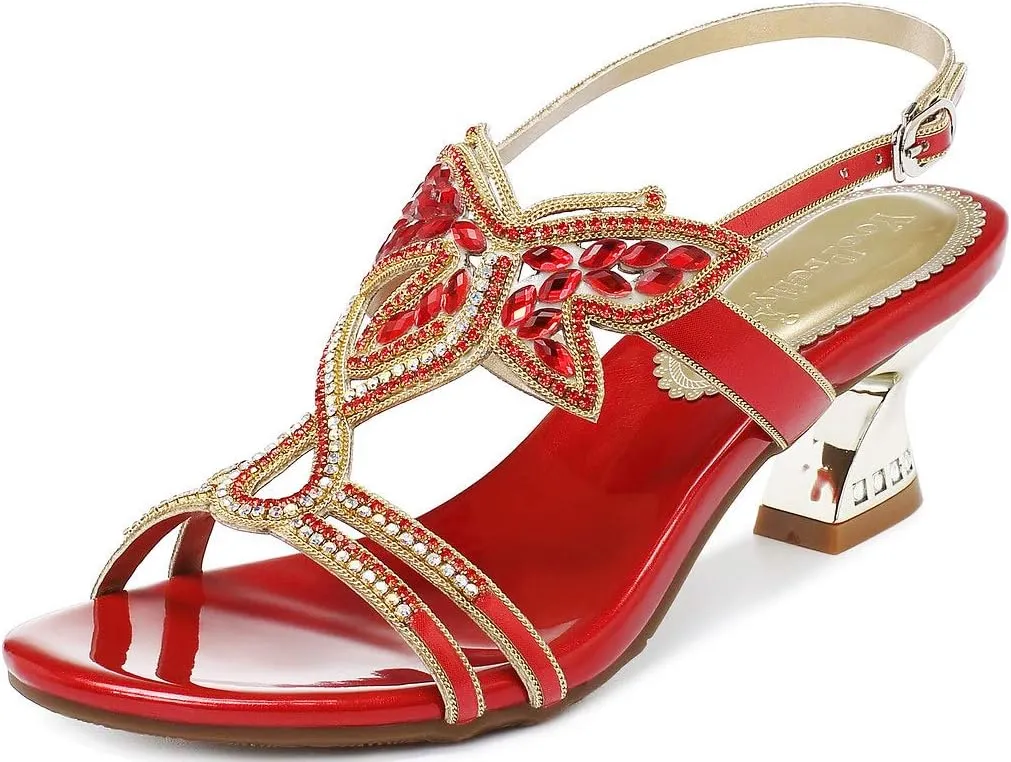 YooPrettyz Women Evening Heels Embellished Stud Butterfly Dress Party Bridal Sandals