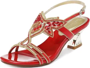 YooPrettyz Women Evening Heels Embellished Stud Butterfly Dress Party Bridal Sandals