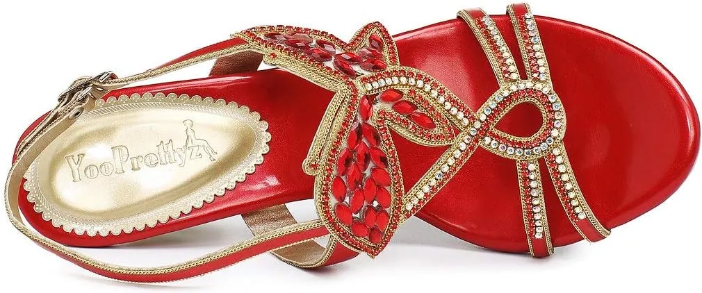YooPrettyz Women Evening Heels Embellished Stud Butterfly Dress Party Bridal Sandals
