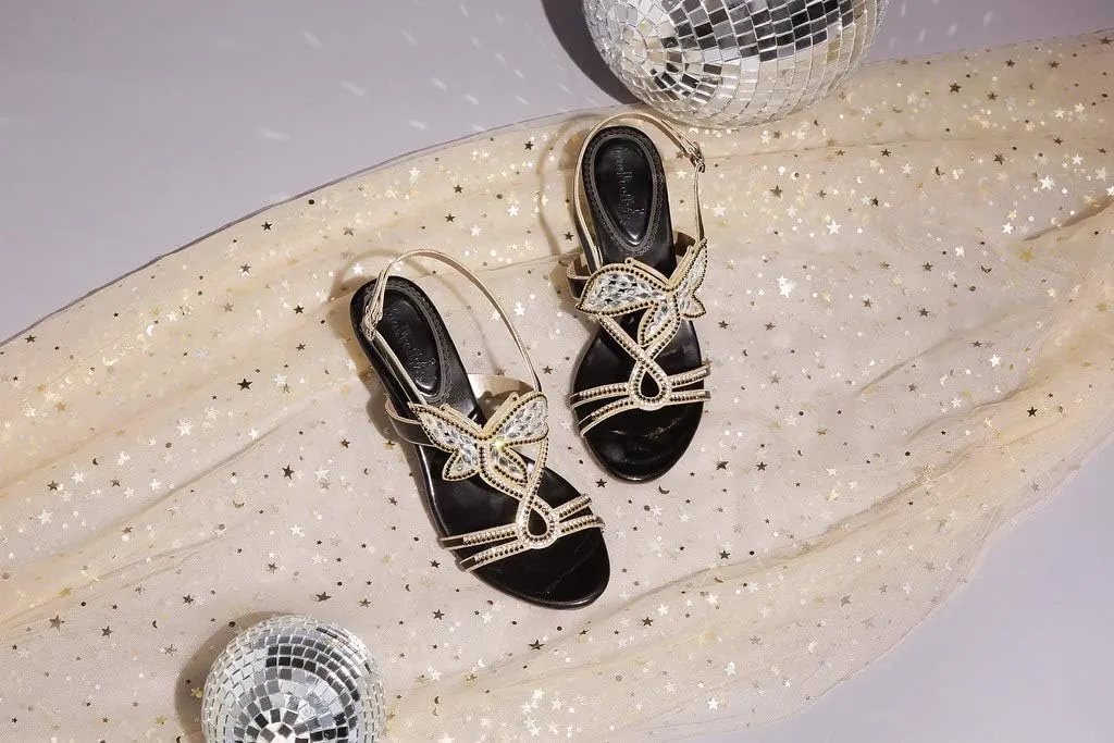 YooPrettyz Women Evening Heels Embellished Stud Butterfly Dress Party Bridal Sandals
