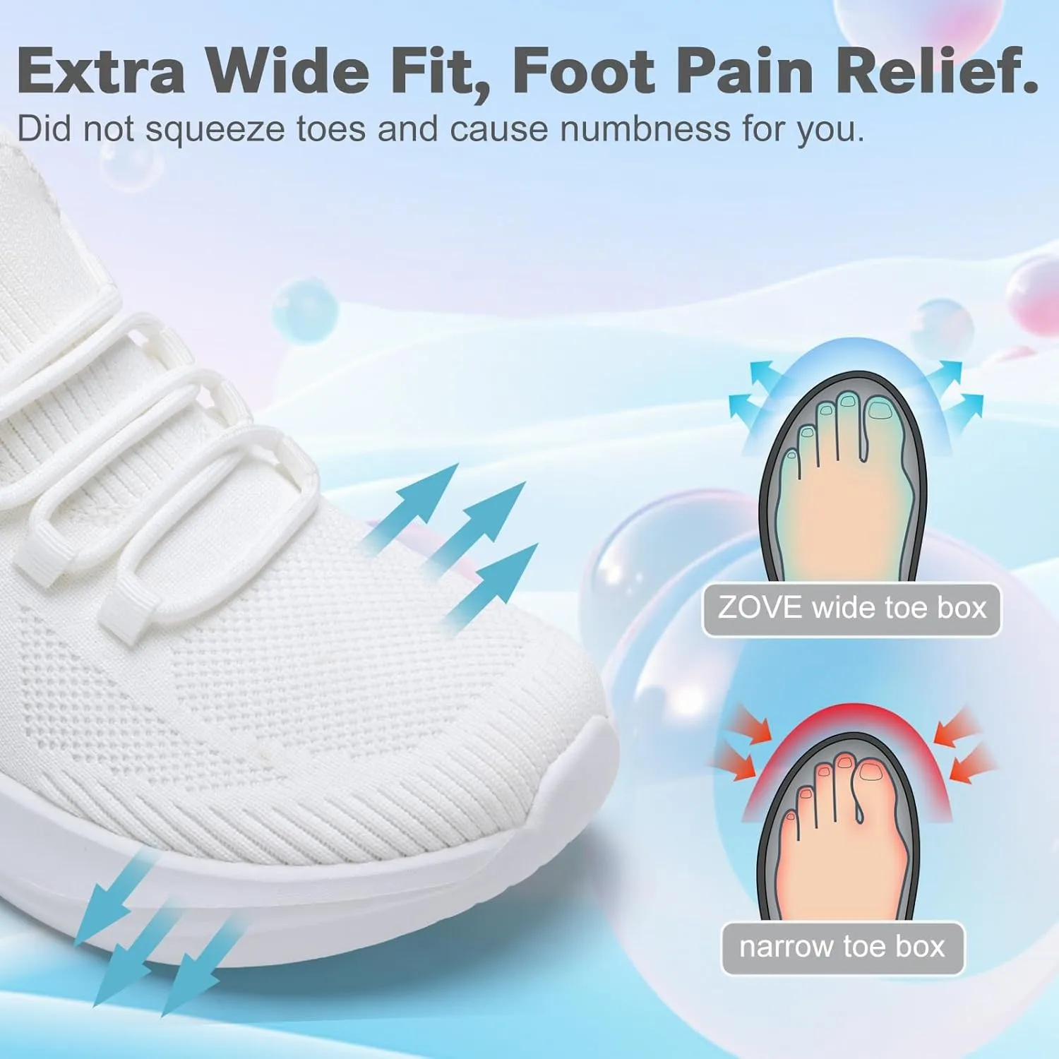ZOVE Wide Toe Box Shoes Women Extra Wide Width Tennis Sneakers Ultra Light Running Shoes for Women Non-Slip Diabetic Walking Gym Workout Trainer