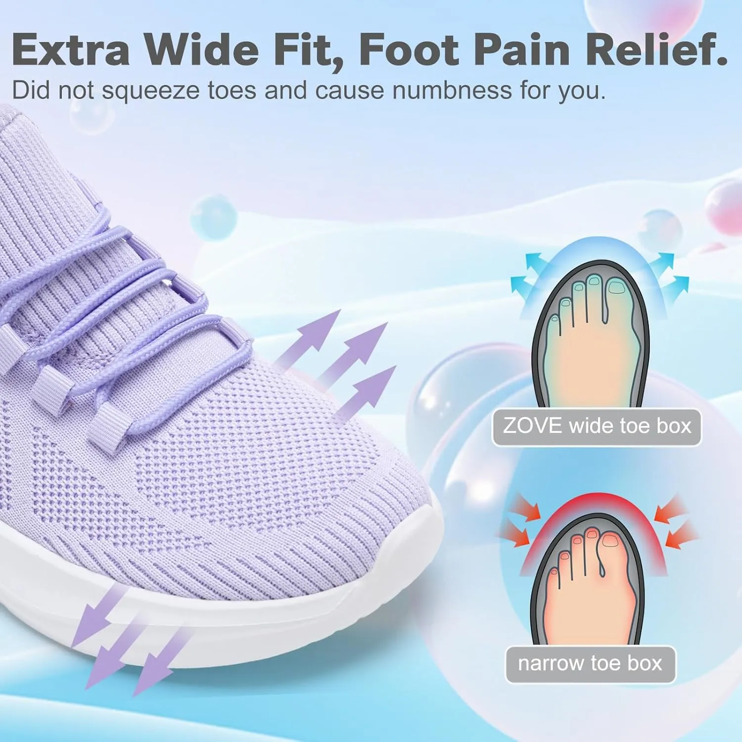 ZOVE Wide Toe Box Shoes Women Extra Wide Width Tennis Sneakers Ultra Light Running Shoes for Women Non-Slip Diabetic Walking Gym Workout Trainer