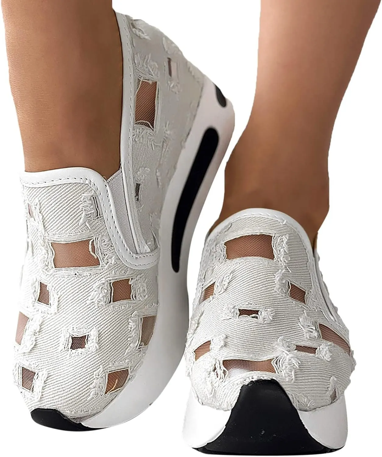 ZWRXW Women Wedges Sneakers 2025 Hollow Out Wedge Sneaker Comfortable Wedge Walking Sport Sneakers Platform Walking Shoes Fashion Bride Wedding Shoes