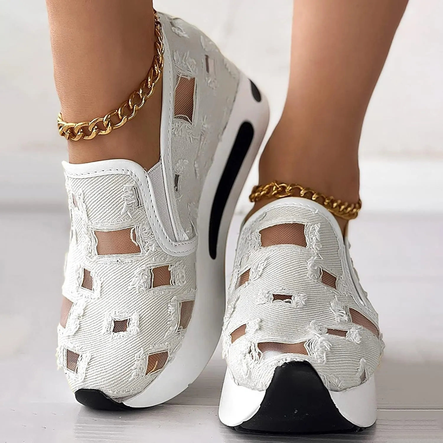 ZWRXW Women Wedges Sneakers 2025 Hollow Out Wedge Sneaker Comfortable Wedge Walking Sport Sneakers Platform Walking Shoes Fashion Bride Wedding Shoes